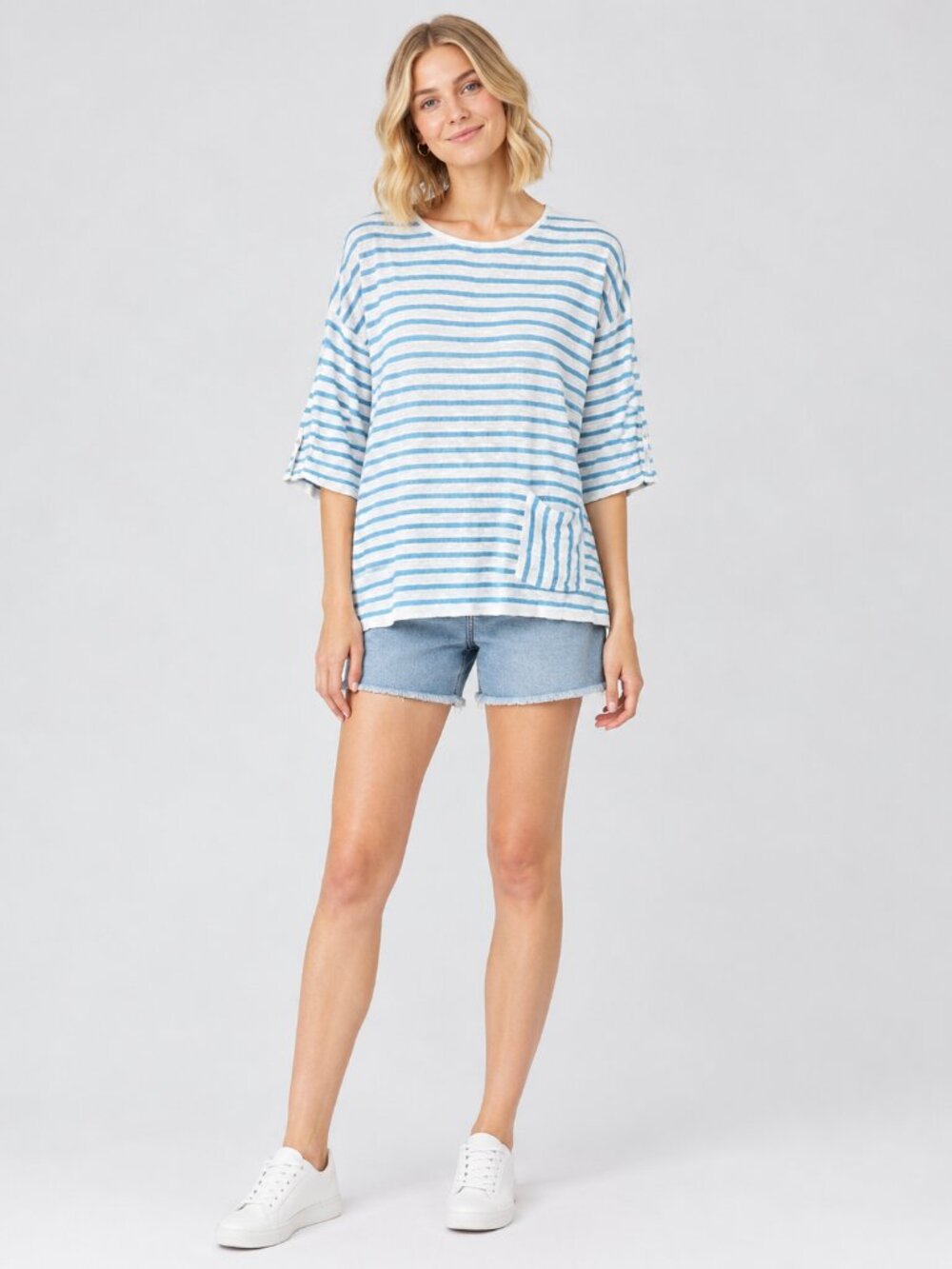 2/$30 J. Jill Nautical Stripe Linen Blend Long Sleeve Tee Sea Side Small #A4710